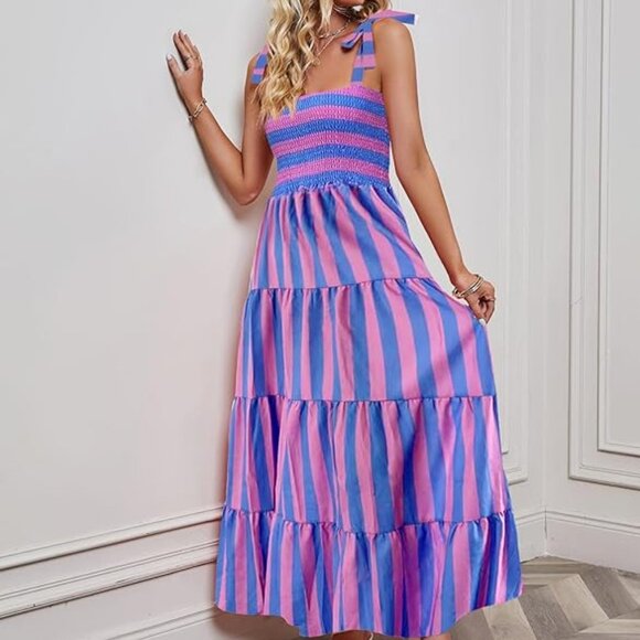 Dresses & Skirts - Ice Cream Striped Square Neck Tiered Maxi Dress